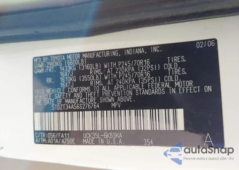 2006 Toyota Sequoia Sr5 V8 from USA, damaged, VIN 5TDZT34A56S276764